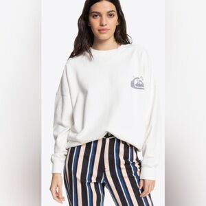Quiksilver Womens Lily White Organic Logo Oversized Fit Sweatshirt Size Medium